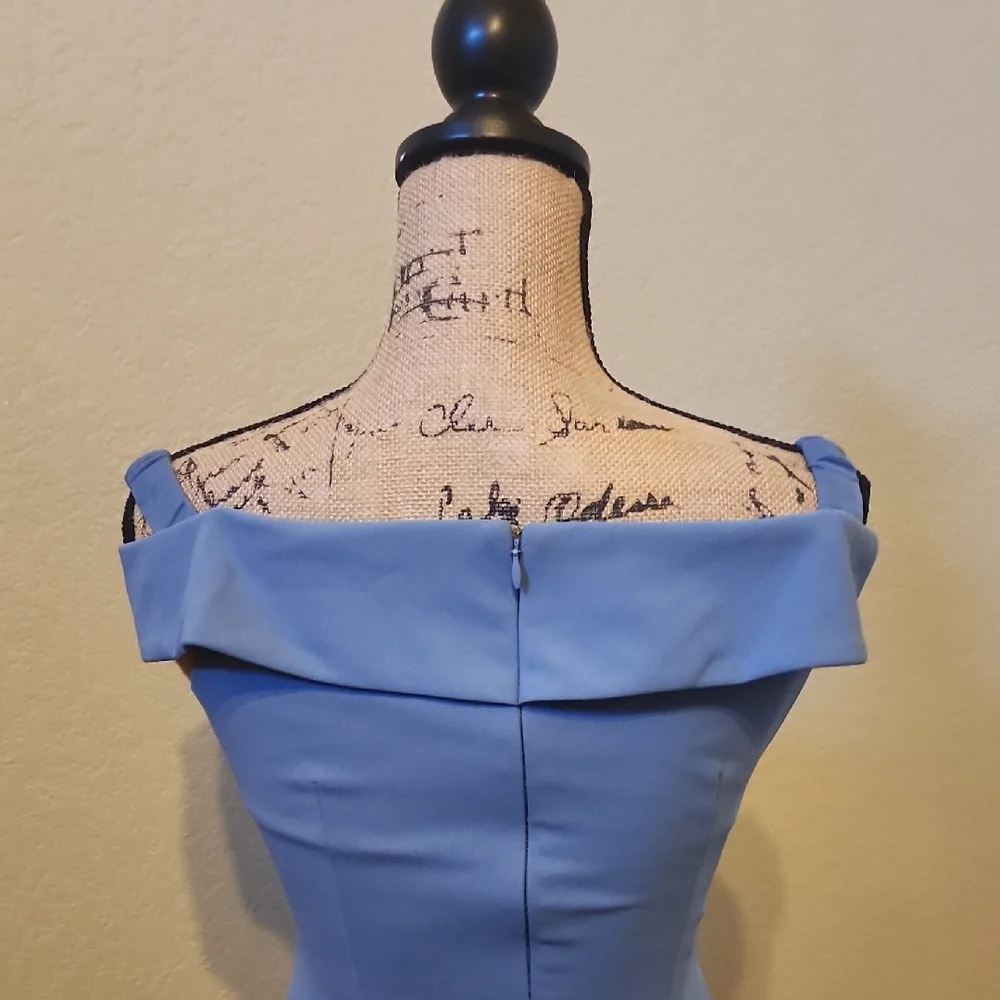 Off-Shoulder Dusty Blue Formal Wedding Gown - Picture 6 of 10